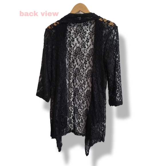 🌿Double Take Black Sheer Lace Cardigan Open Front 3/4 Sleeve Med/Lg Like New - Picture 9 of 12